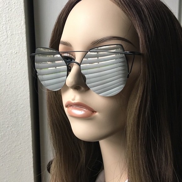 Cat Eye Sunglasses Mirrored Black - Picture 2 of 6